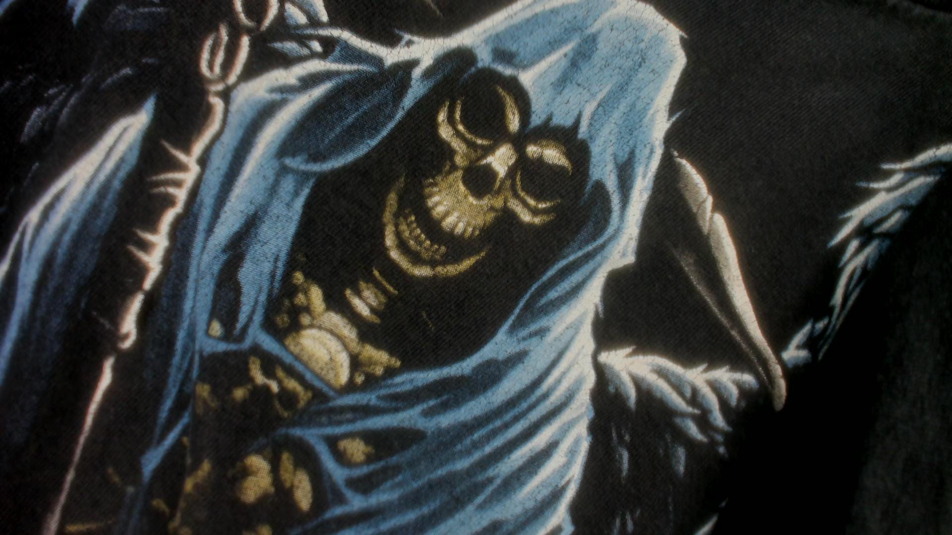 2000s Winged Grim Reaper Graphic Tee Black Cotton Gildan Large L