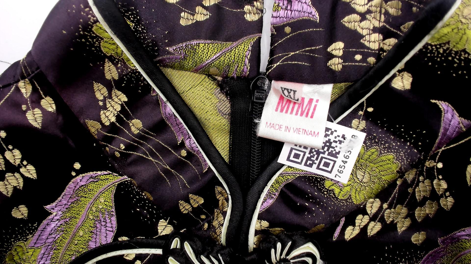 90s Mimi Cheongsam Top Black Brocade Floral Mandarin Collar Plus Size XXL