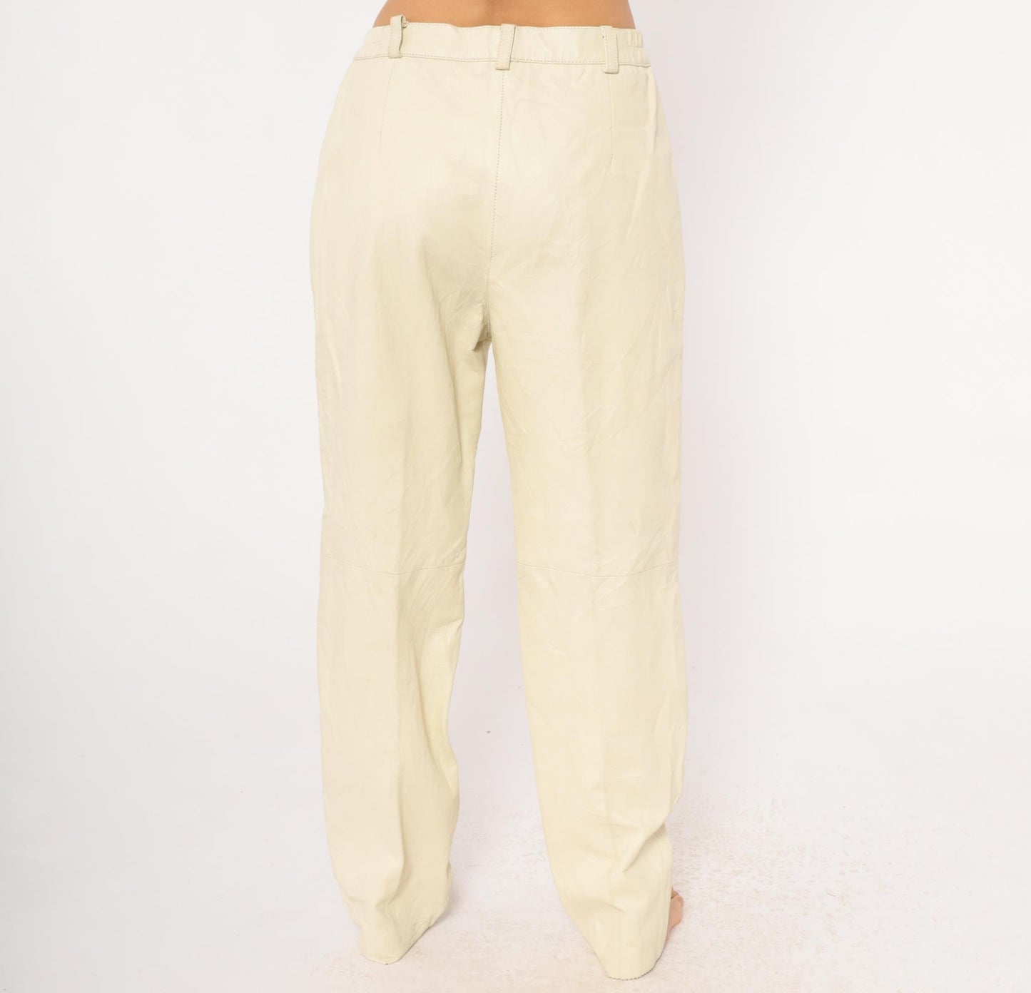 80s Masart Cream Leather Pants Pleated Front Straight Leg Mid-Rise Size 16