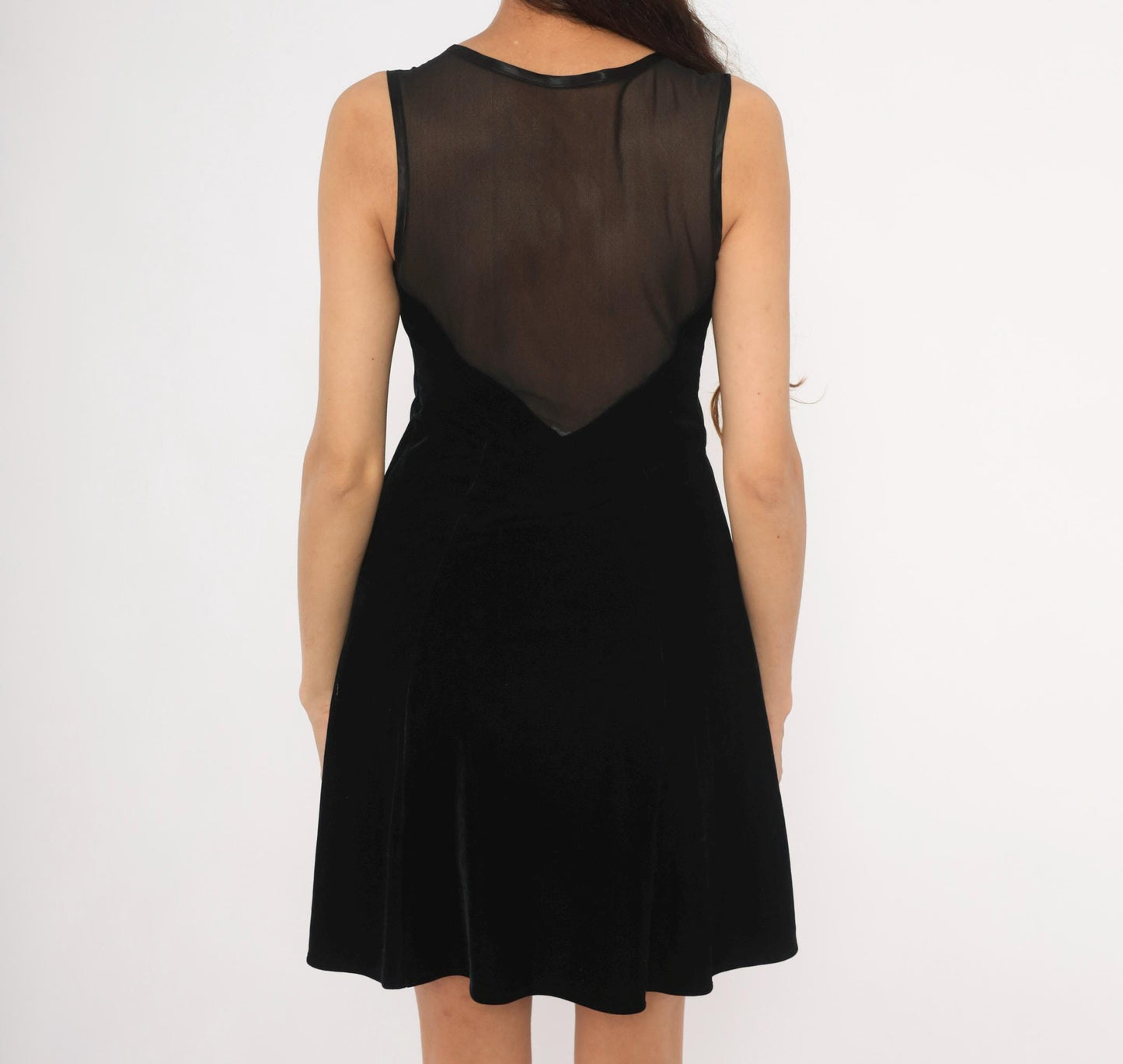 90s Betsy and Adam Black Velvet Mini Dress Sweetheart Neckline Mesh Back Medium M