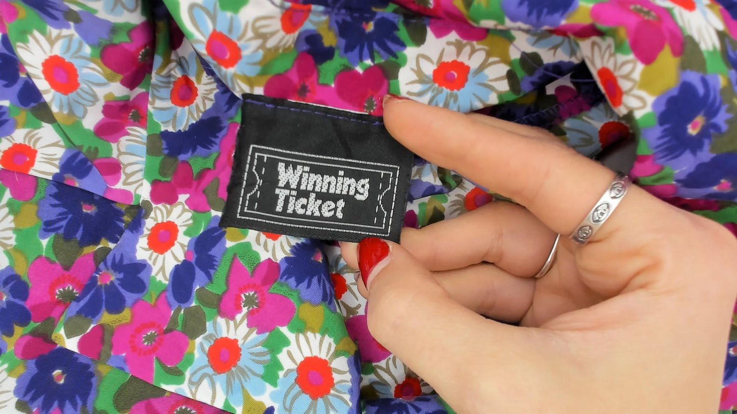 80s Winning Ticket Floral Shirtdress Purple Garden Print Puff Sleeve Small