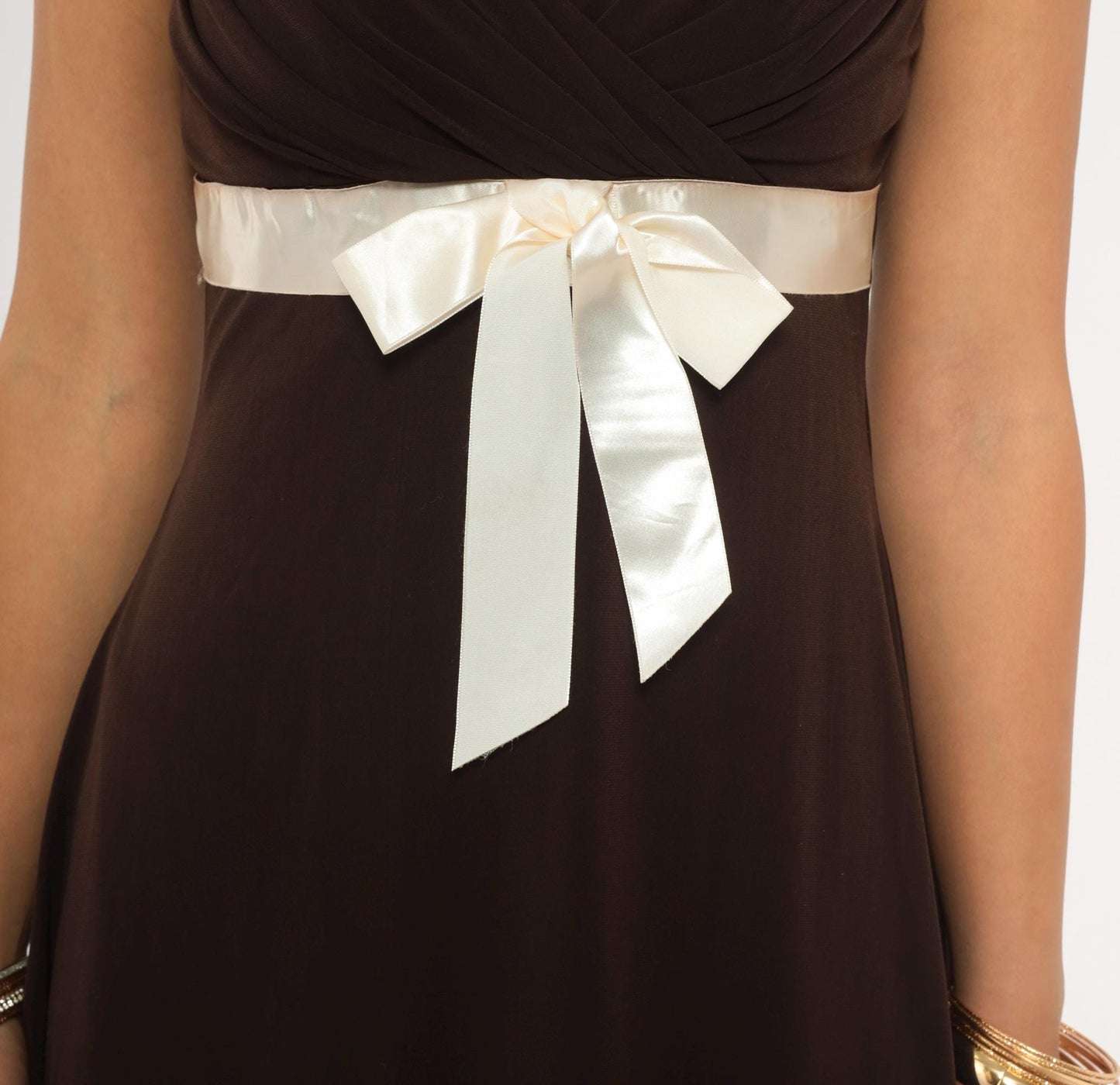 Y2K My Michelle Chocolate Brown Mini Dress Satin Bow Empire Waist Medium M