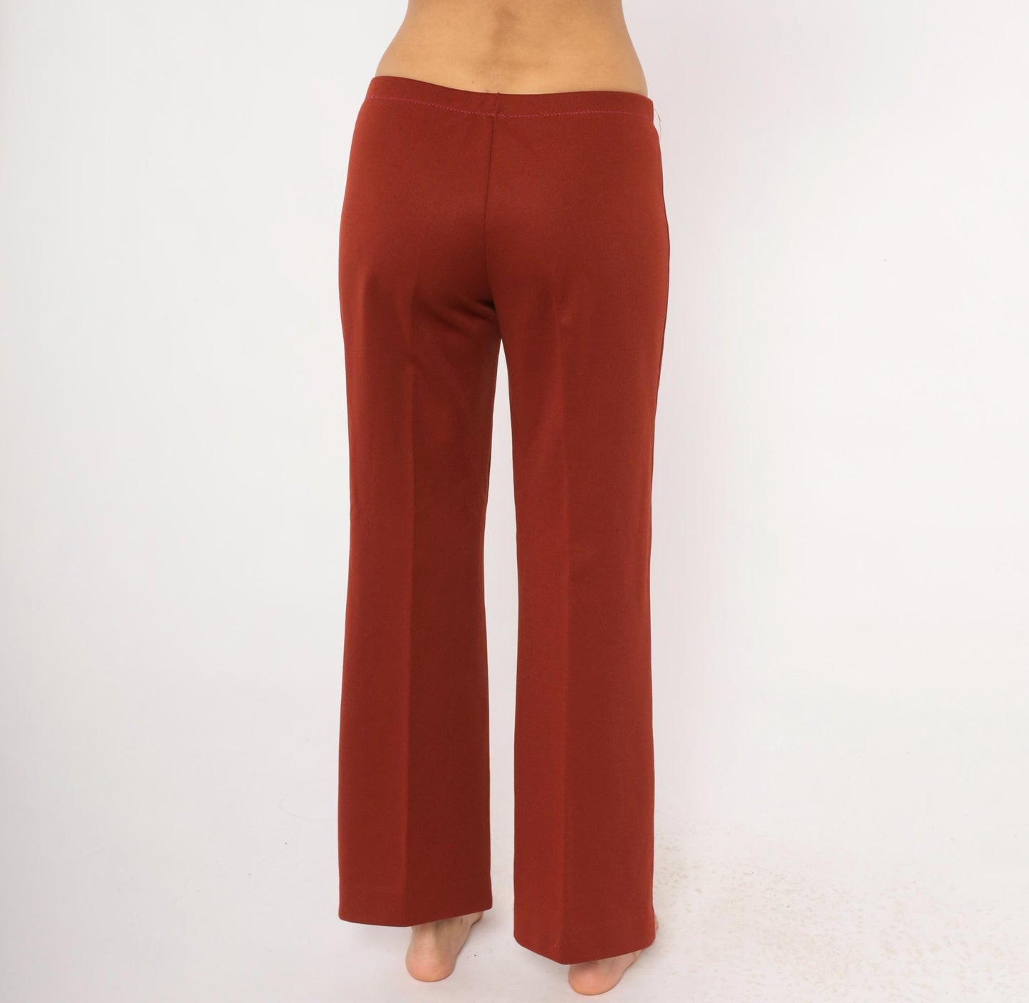 70s Rust Wide Leg Pants Elastic Waist Flare Bottom Pull On Trousers Large L