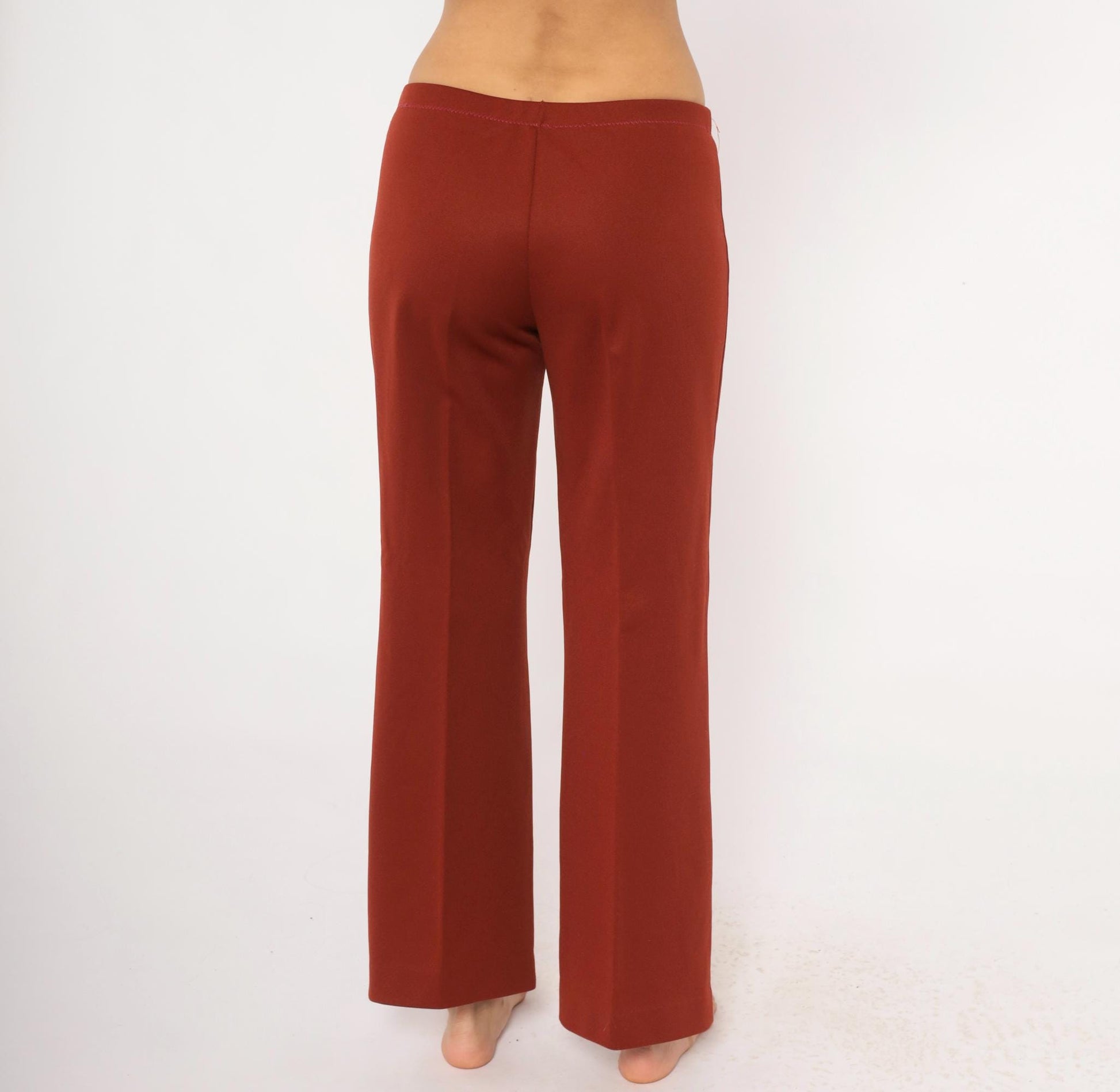 70s Rust Wide Leg Pants Elastic Waist Flare Bottom Pull On Trousers Large L