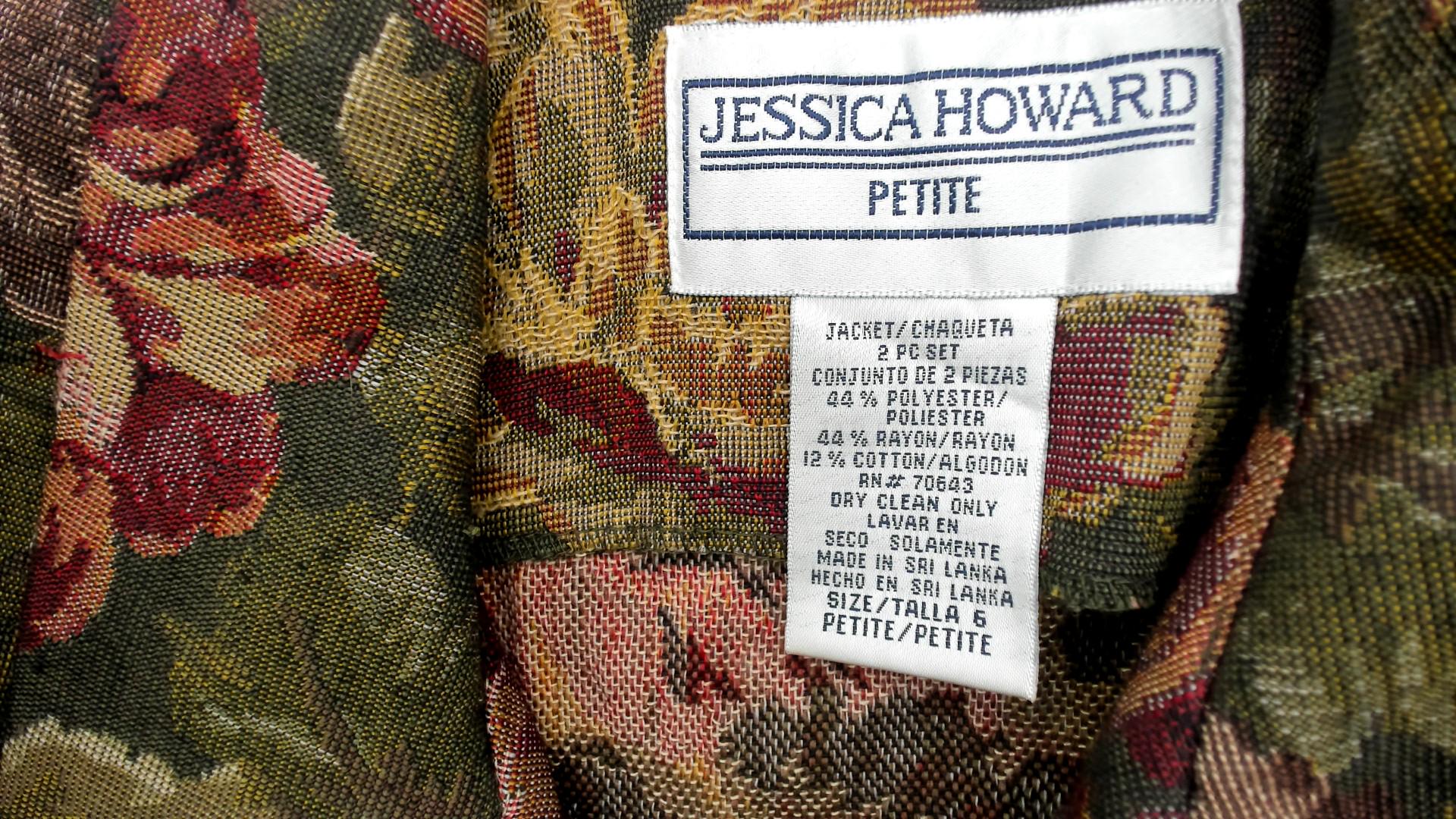 90s Jessica Howard Floral Tapestry Blazer Olive Burgundy Fitted XS