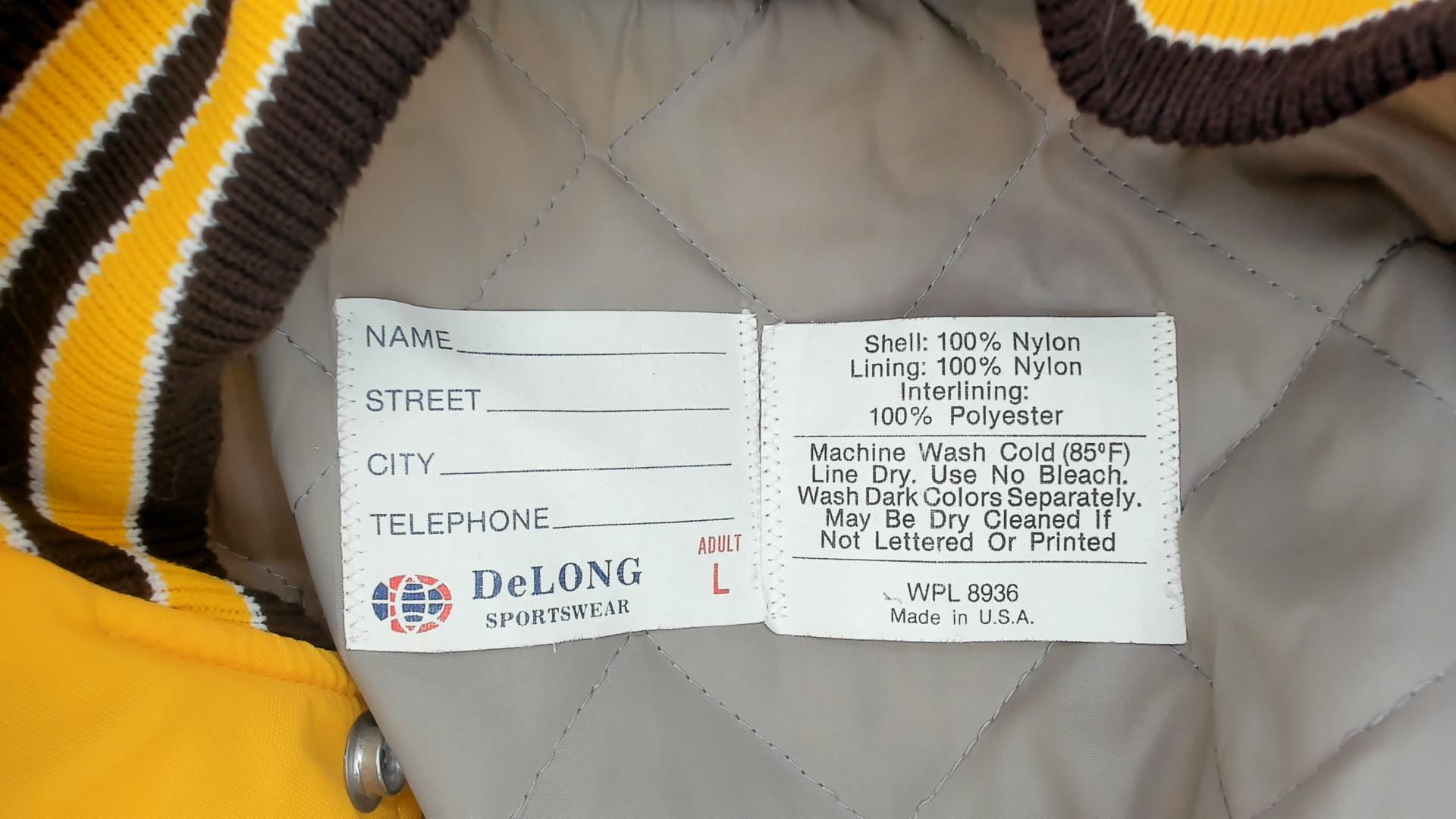 80s DeLong Sportswear Varsity Jacket Gold Nylon Bomber Cheyenne Frontier Days Medium