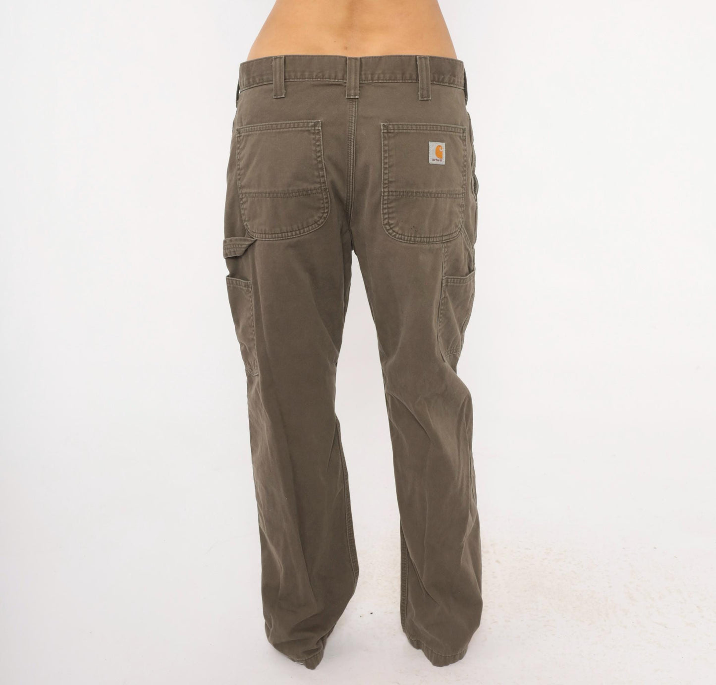90s Carhartt Carpenter Pants Olive Cotton Straight Leg Workwear 34 x 30