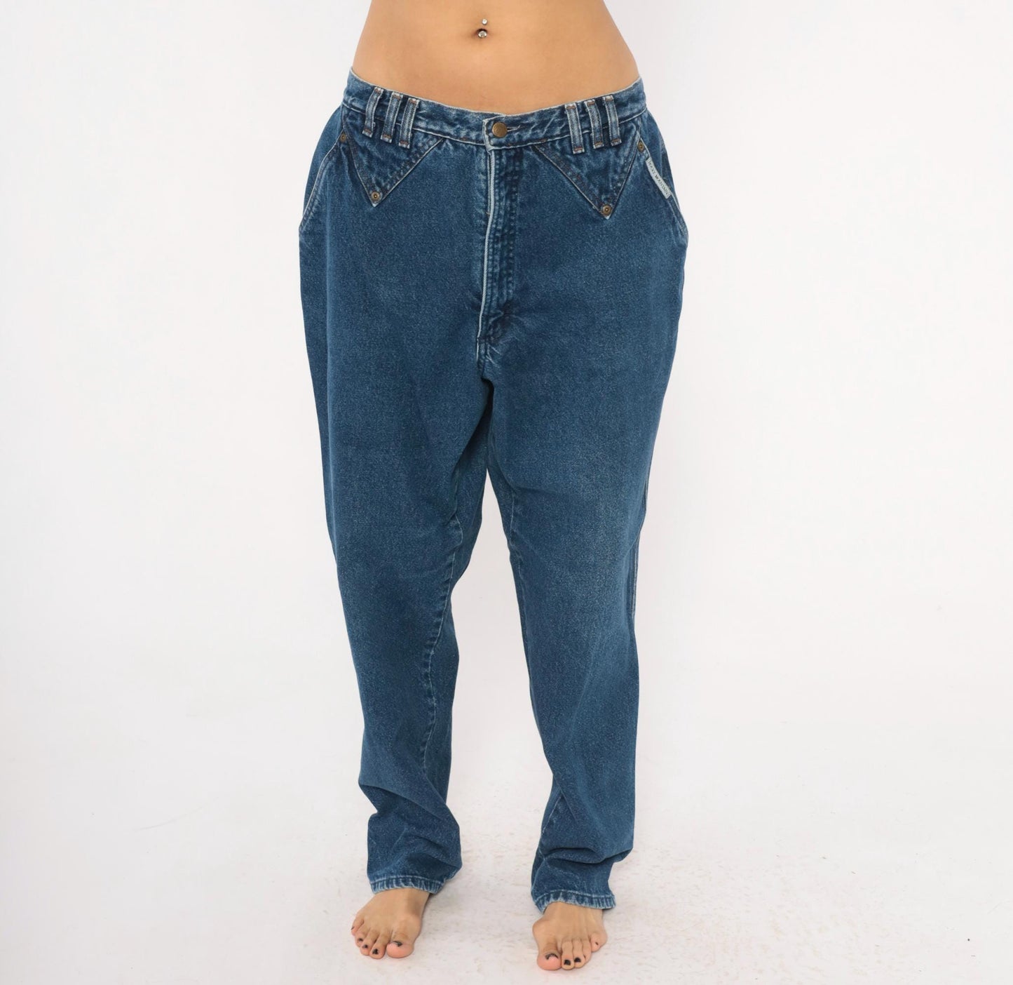 90s Rocky Mountain High Waisted Denim Jeans Cobalt Blue Tapered Straight Leg 34x31