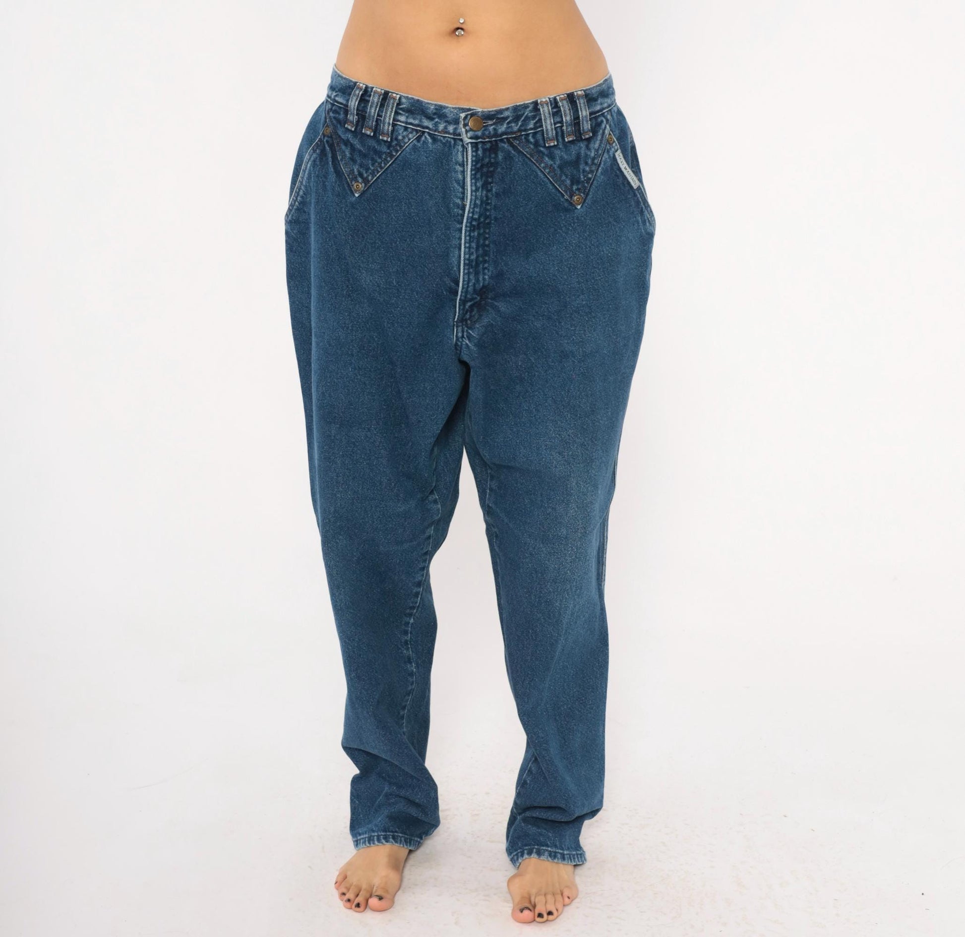 90s Rocky Mountain High Waisted Denim Jeans Cobalt Blue Tapered Straight Leg 34x31
