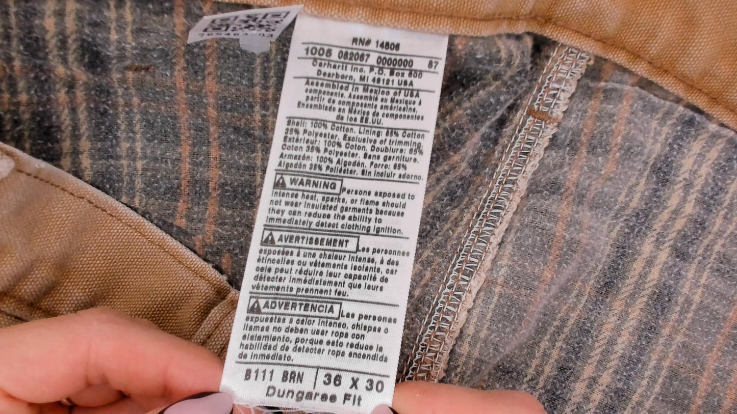 Carhartt Carpenter Pants Flannel Lined Canvas Straight Leg Tan Distressed Extra Large XL