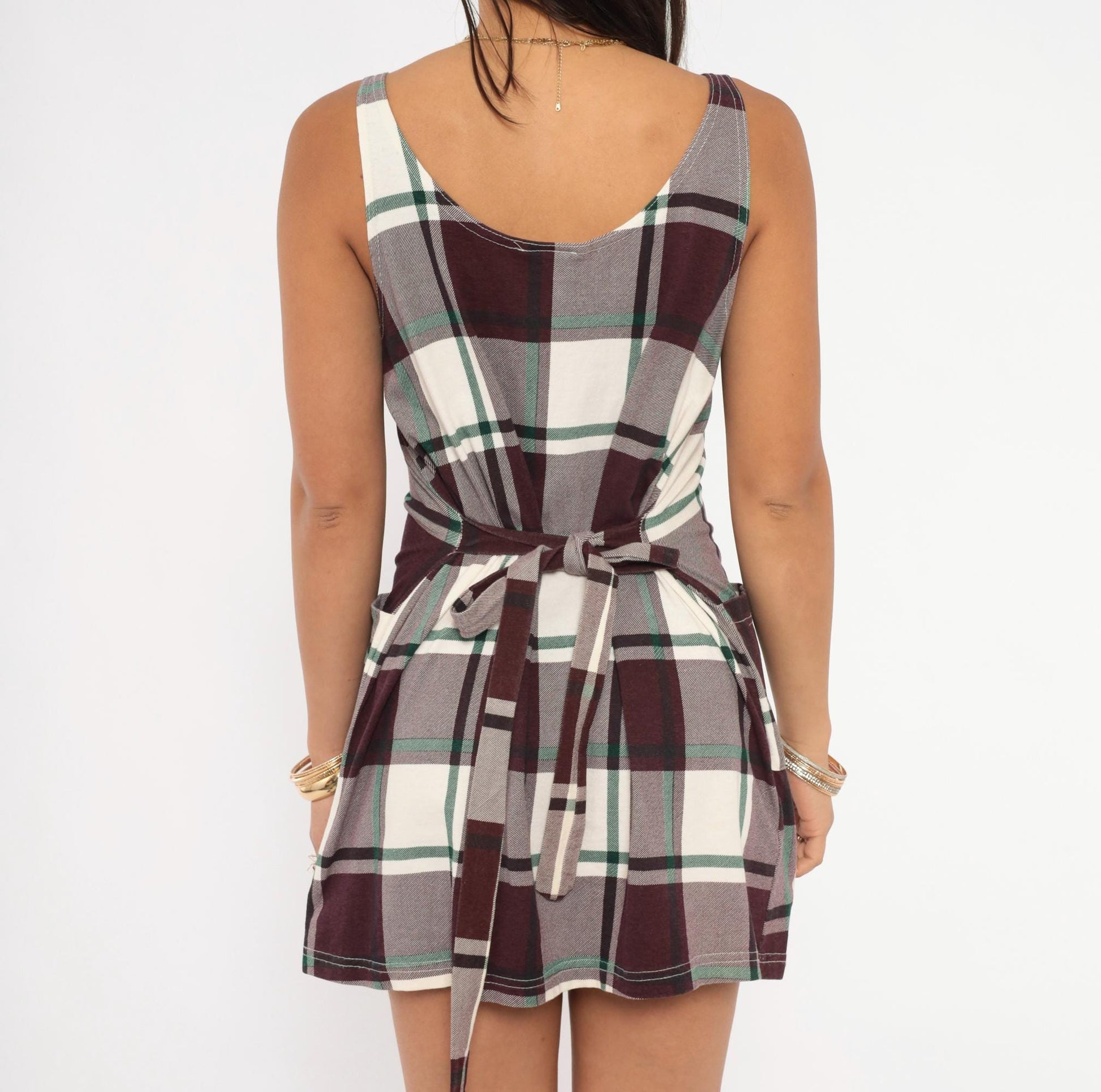 90s In Charge Plaid Mini Dress Burgundy Tartan Tank Small S