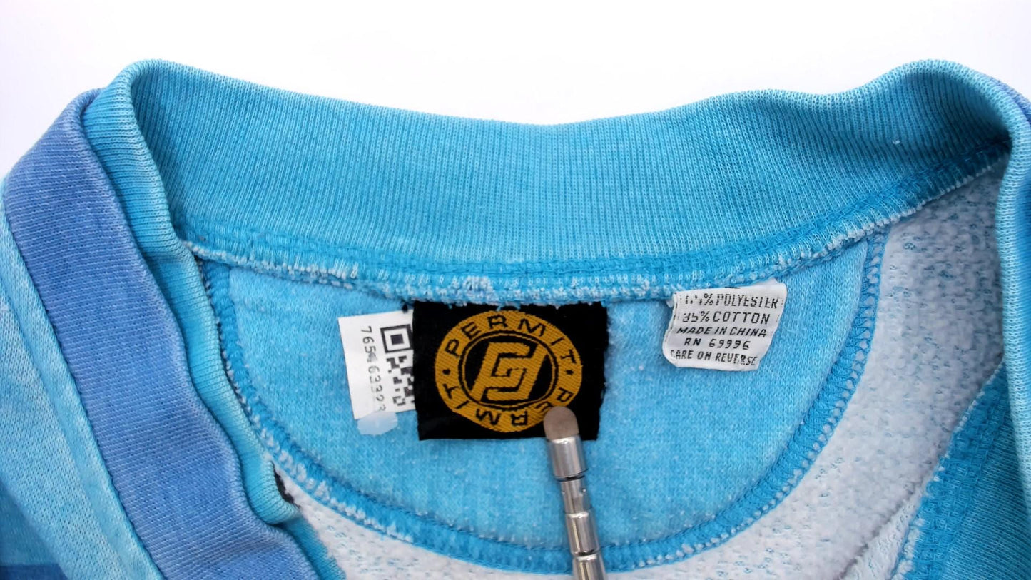 90s Permit Sportswirt Striped Henley Sweatshirt Blue Teal Colorblock Large L