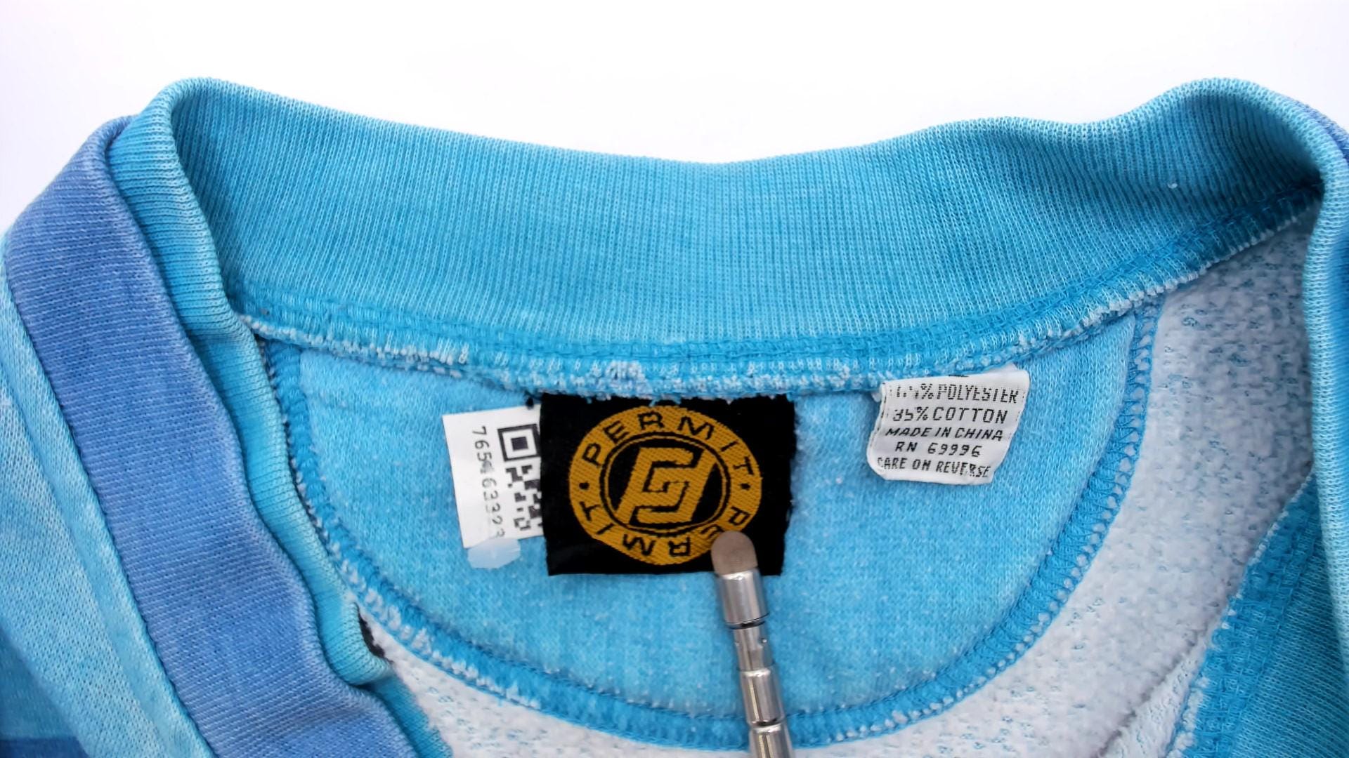 90s Permit Sportswirt Striped Henley Sweatshirt Blue Teal Colorblock Large L