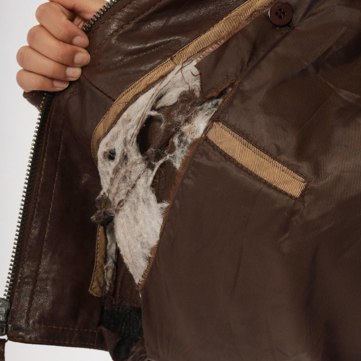 Y2K Wilsons Brown Leather Moto Jacket Paneled Spread Collar Large L