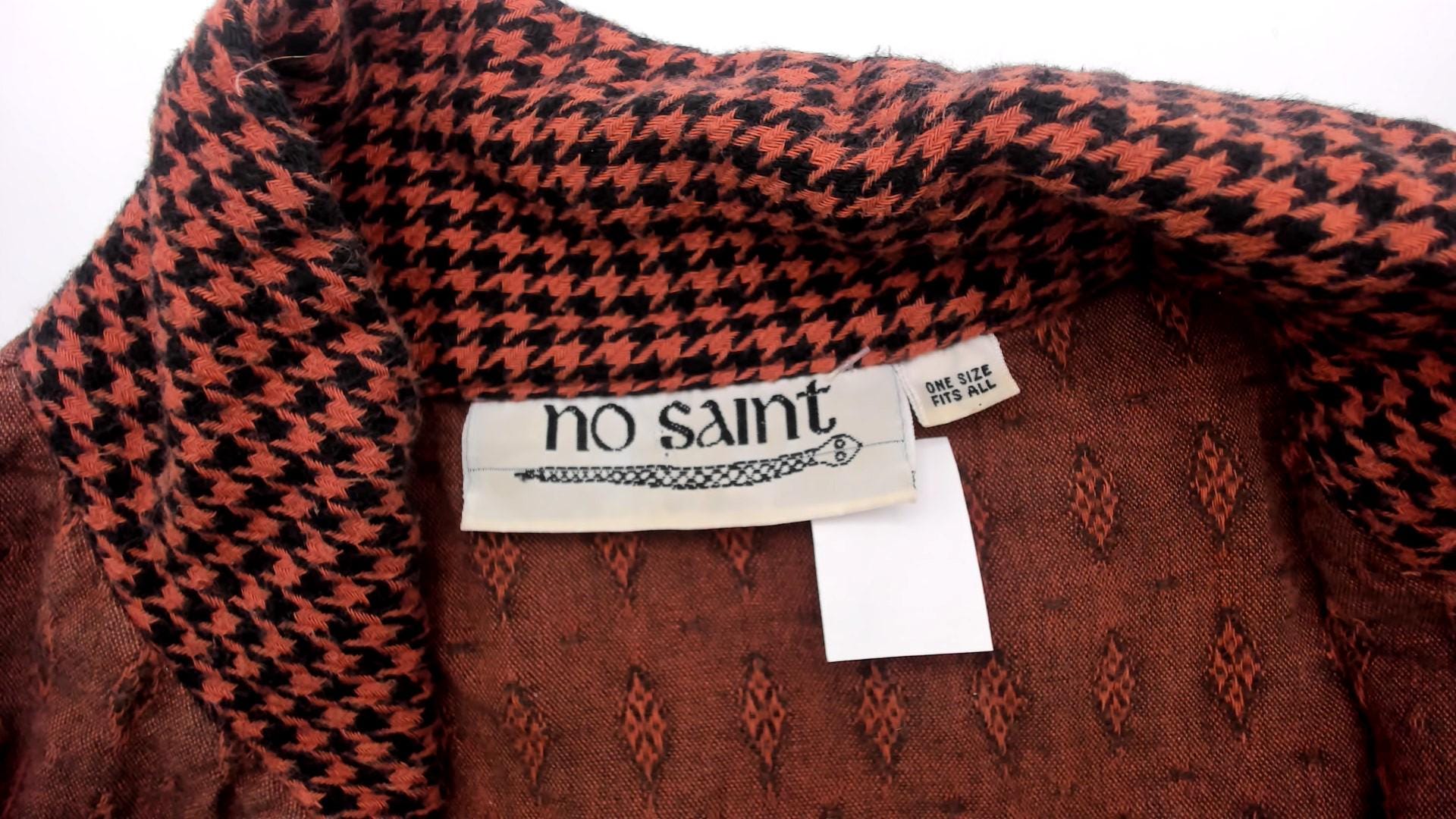 90s No Saint Brown Maxi Shirt Dress Houndstooth Collar Diamond Pattern Medium