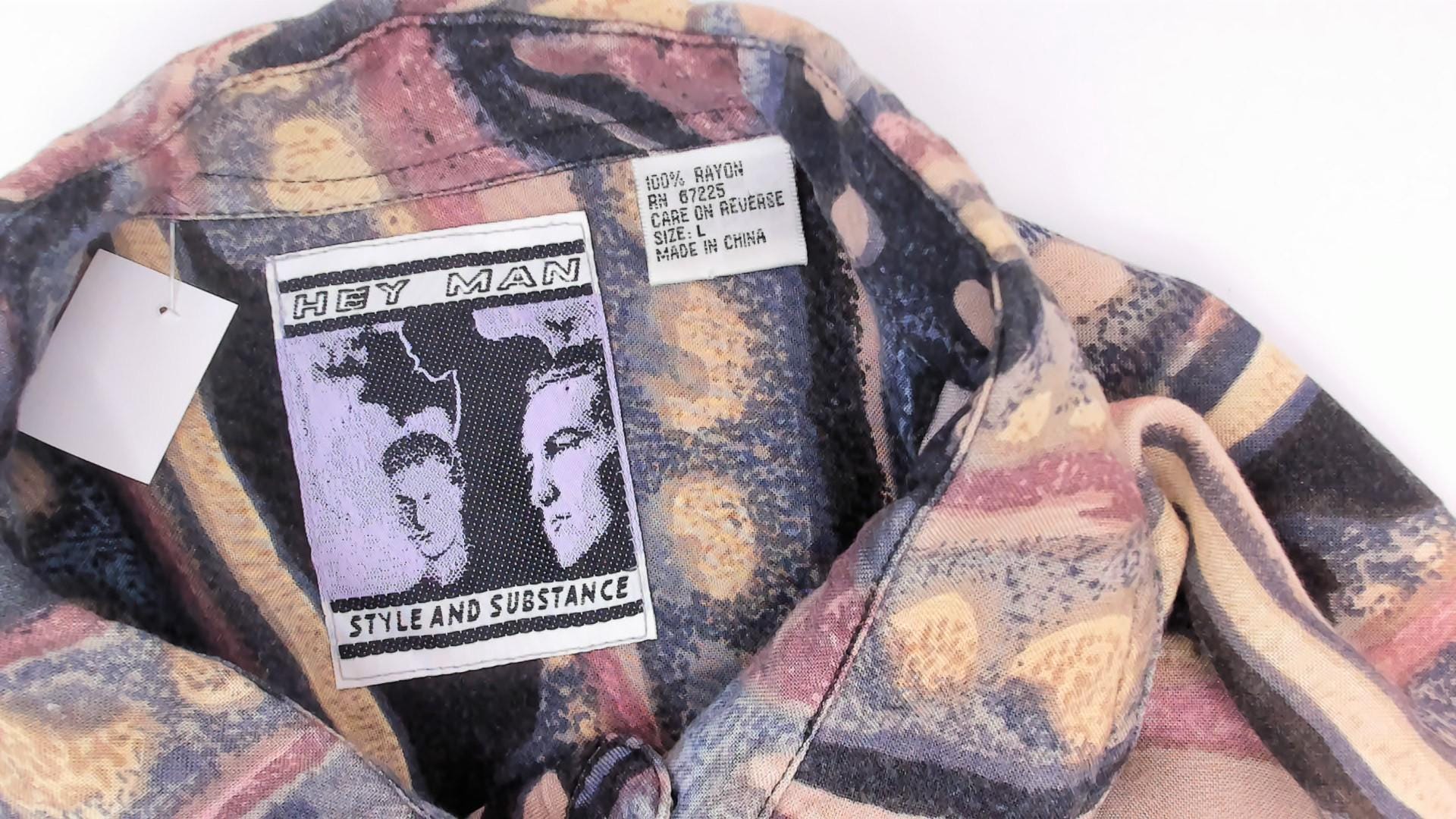 90s Hey Man Style Tribal Abstract Shirt Rayon Boxy Large L