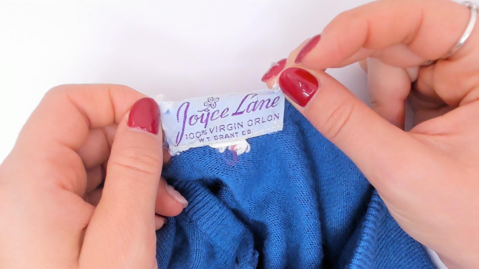 60s Joyce Lane Blue Cardigan Knit Sweater Cropped Ribbed Small S