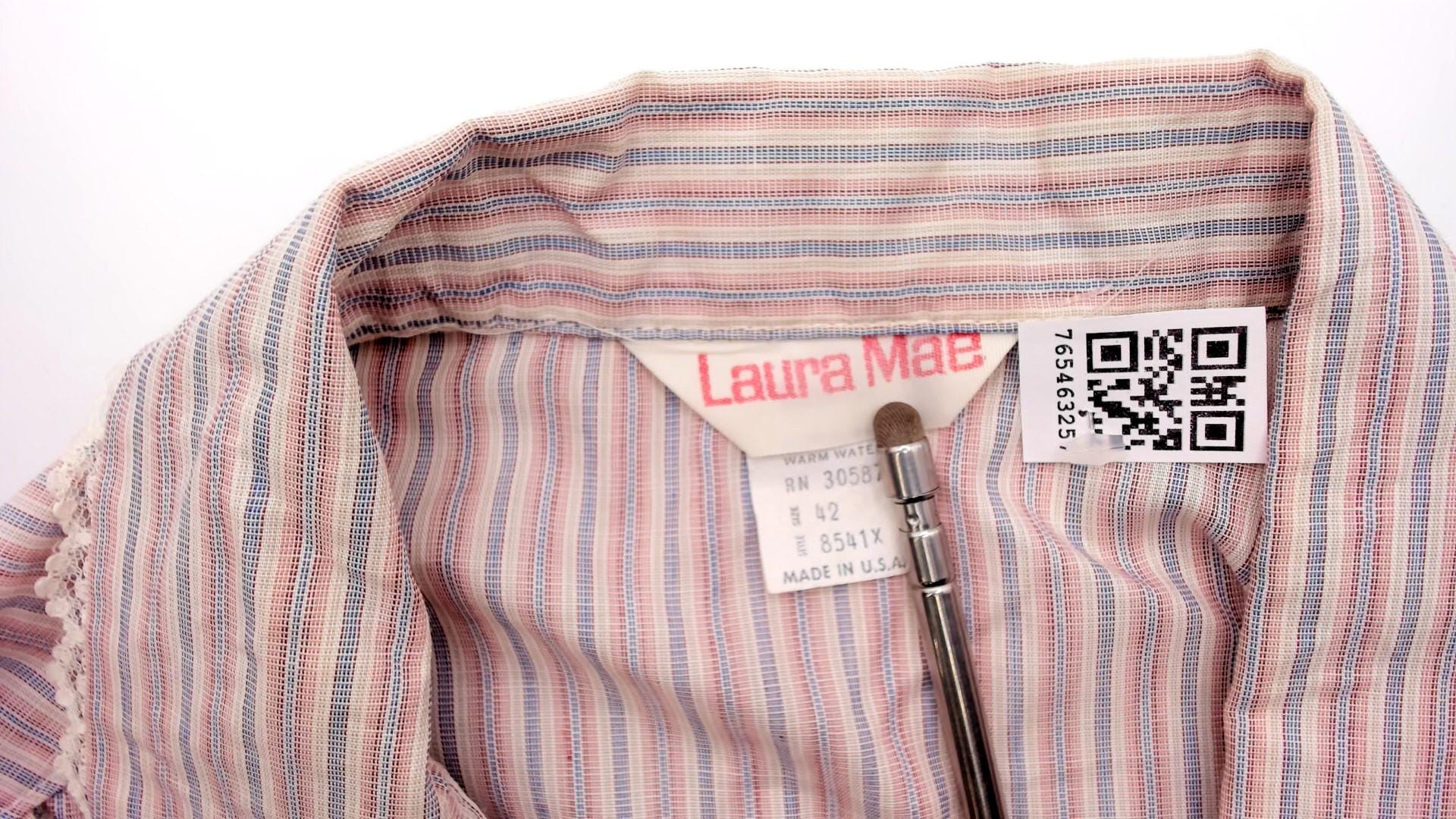 80s Laura Mae Striped Cotton Blouse Peter Pan Collar Lace Trim Extra Large XL