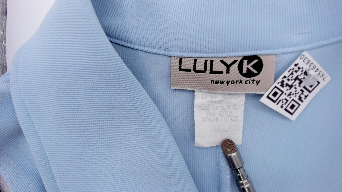 90s Lulyk Baby Blue Sleeveless Peplum Top Silver Zip V-Neck Small S
