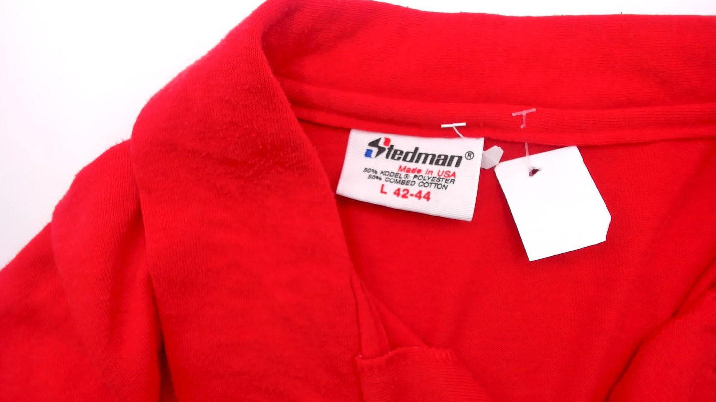 80s Stedman Pool Tournament Polo Shirt Red Billiards Graphic Large L