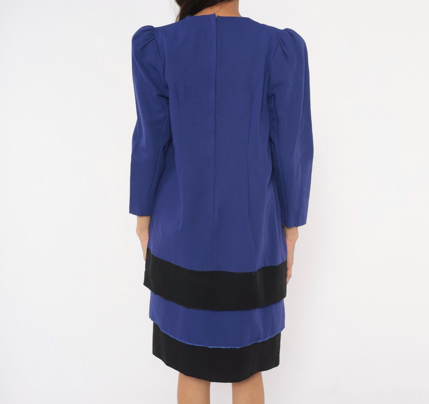 90s A Pea In The Pod Puff Sleeve Dress Purple Black Bow Knee Length Medium