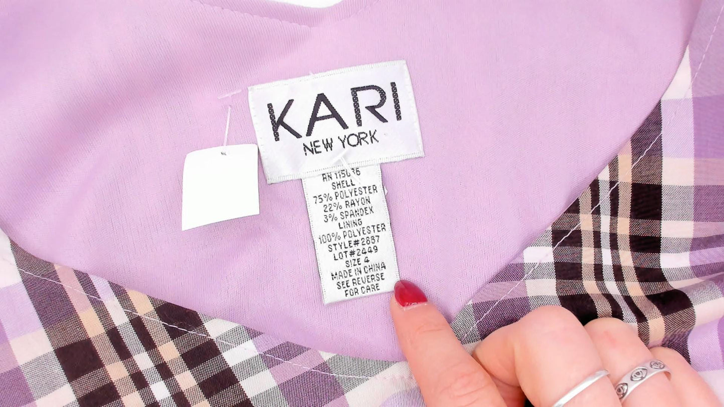 90s Kari Lavender Plaid Sundress V-Neck Mini Check Small