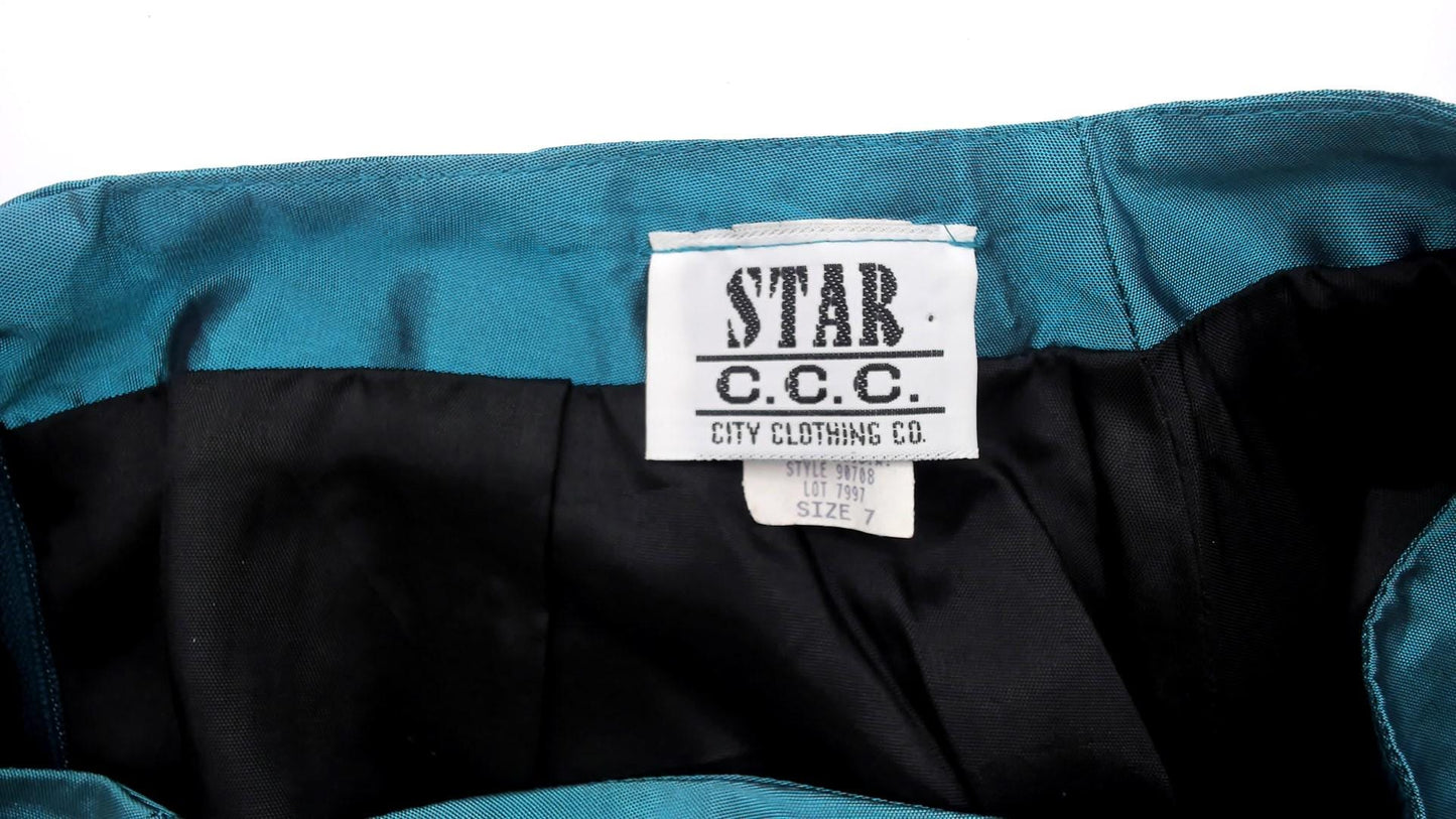 90s Star CCC Teal Satin A-Line Maxi Skirt High Waist Small S