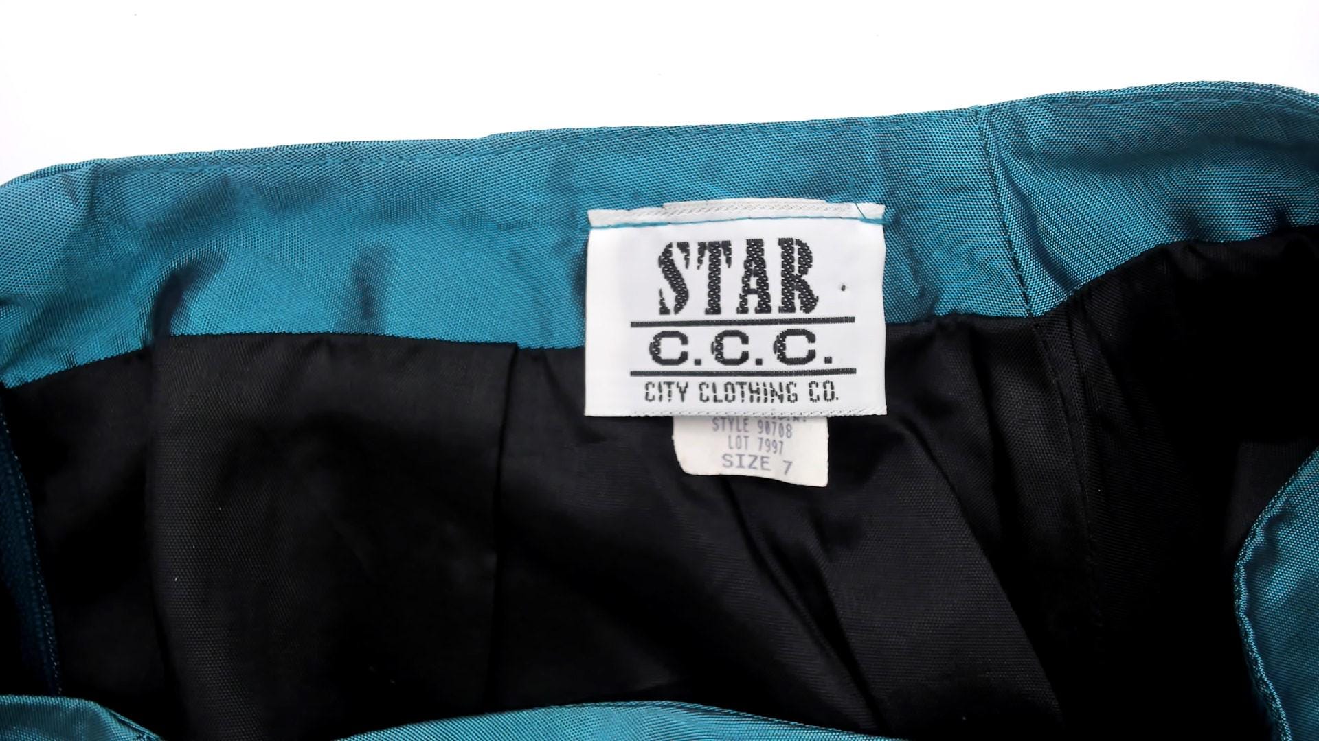 90s Star CCC Teal Satin A-Line Maxi Skirt High Waist Small S