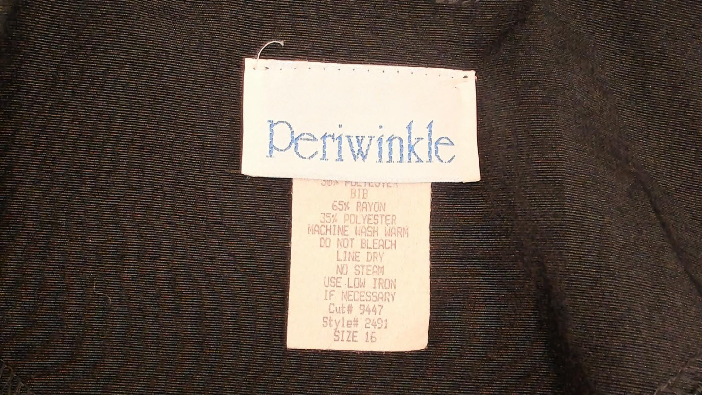 90s Periwinkle Black Midi Dress Gold Button V Neck Short Sleeve Large L