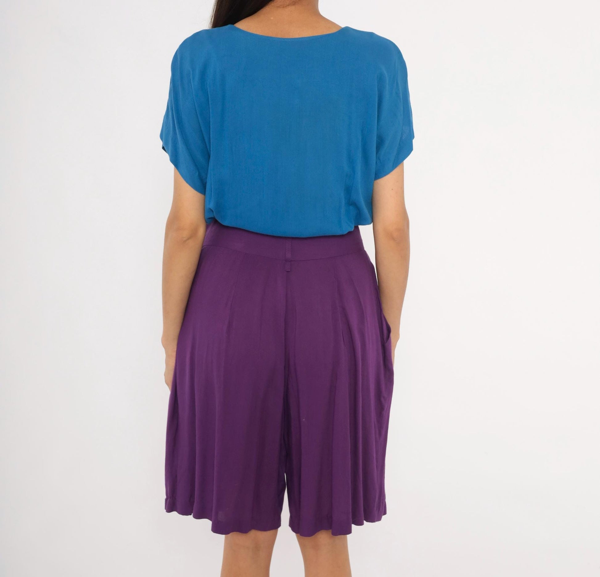 90s Rabbit Jr Color Block Romper Cobalt Blue Plum Purple Medium M