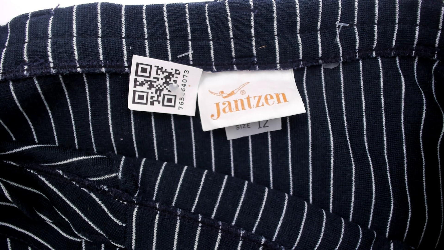70s Jantzen Navy Pinstripe Midi Skirt Belted White Stripe Small S