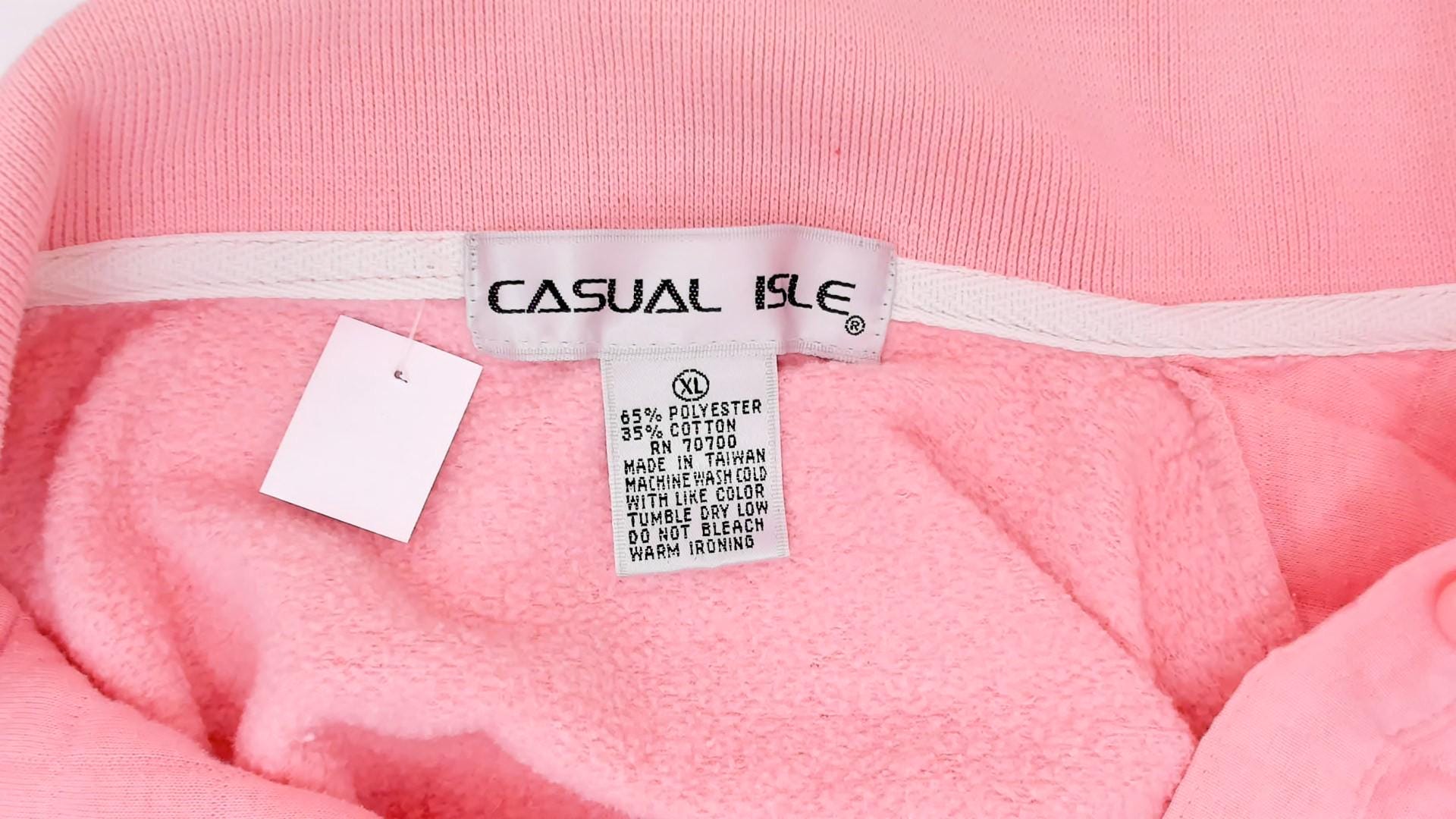 90s Casual Isle Quilted Collared Sweatshirt Pink Large L