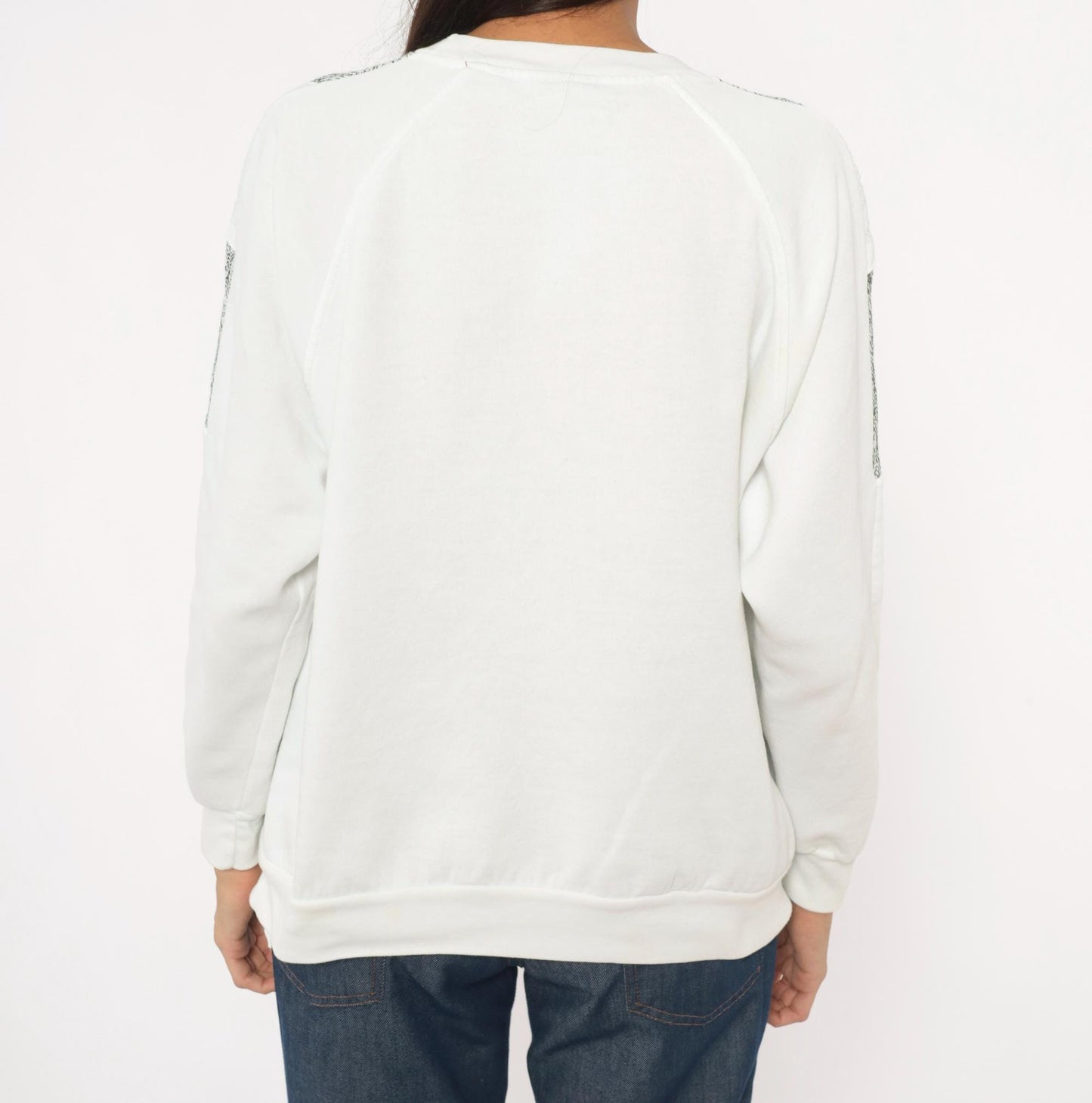 90s Fashion Force Color Block Sweatshirt White Grey Marled Raglan Large L