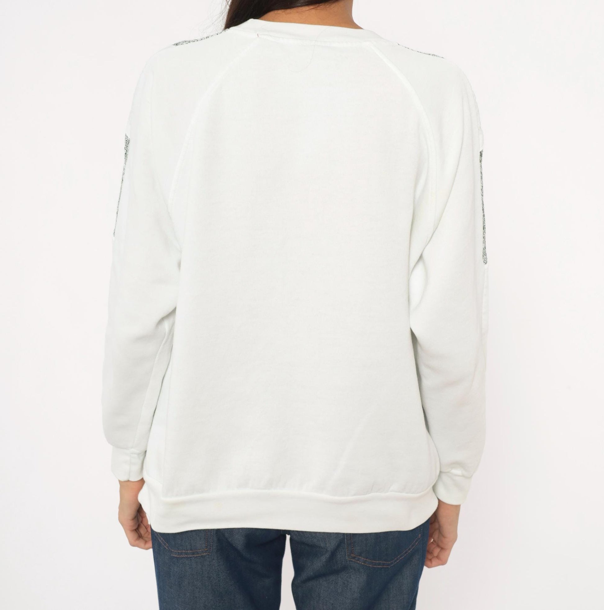 90s Fashion Force Color Block Sweatshirt White Grey Marled Raglan Large L