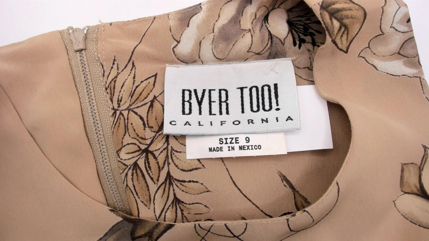 90s Byer Too! Floral Maxi Dress Beige Taupe Sleeveless Medium M