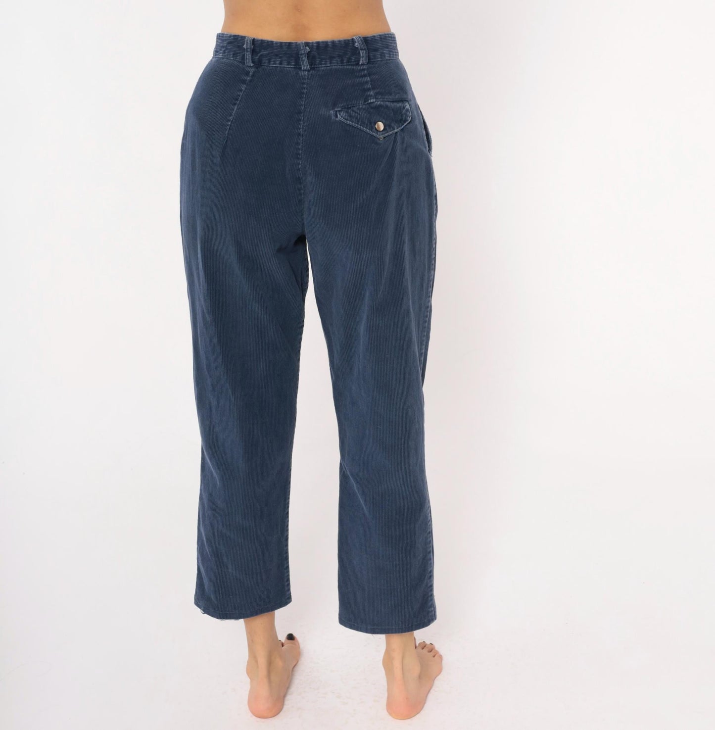 80s Tomboy Navy Corduroy Trousers High Waist Cropped Straight Leg Small