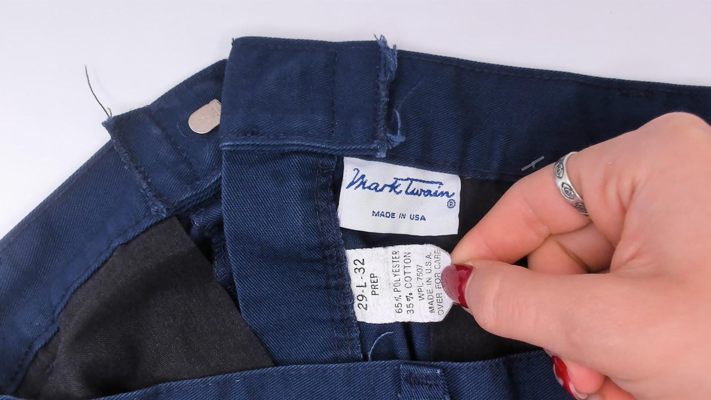 80s Mark Twain Navy Pleated Trousers High Waist Tapered Ankle Length Small
