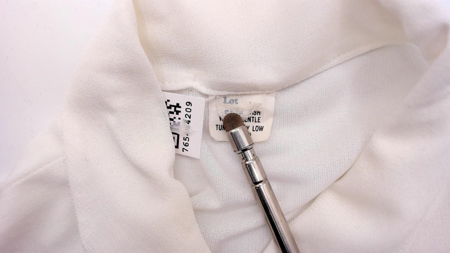 80s Two-Tone Shirtdress White Ruffle Pinstripe Grey Puff Sleeve Small Medium