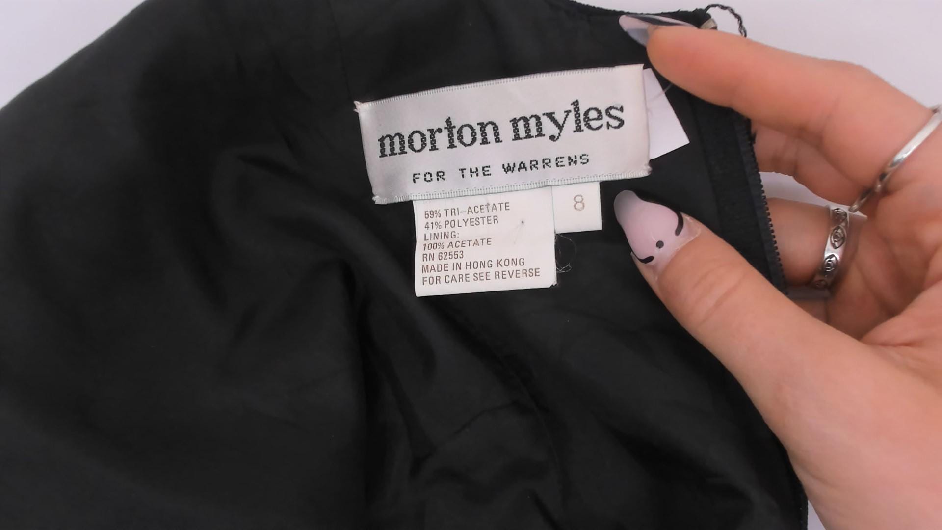 80s Morton Myles Black Pearl Beaded Sweetheart Neckline Cocktail Dress Medium