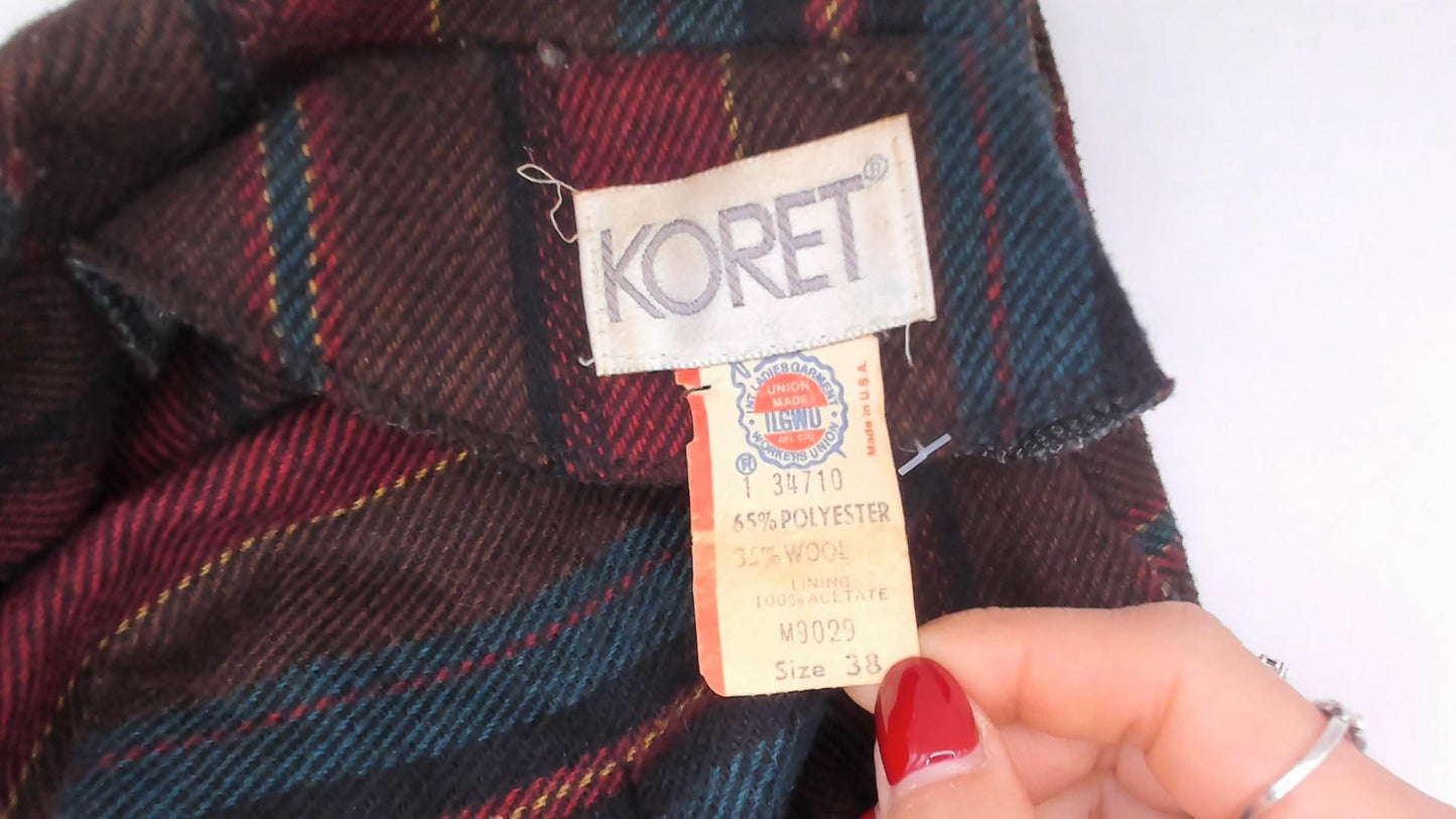 80s Koret Wool Blazer Burgundy Teal Striped Herringbone Notched Lapel Medium Large