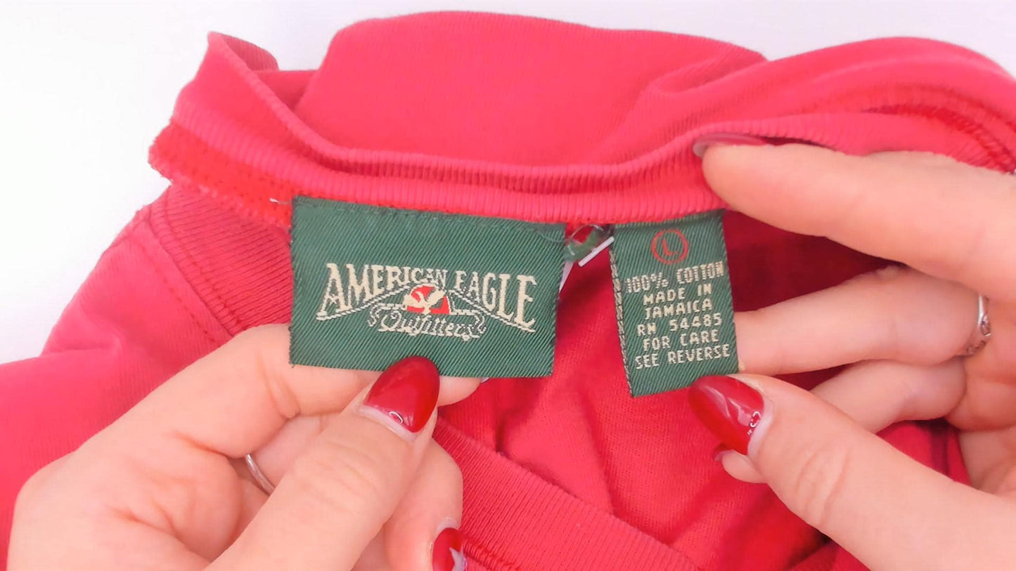 90s American Eagle Red Pocket Tee Cotton Crew Neck Large L