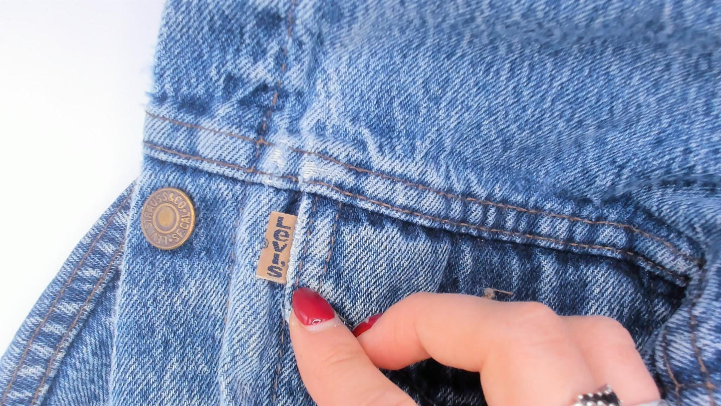 80s Levi's Denim Trucker Jacket Stonewash Blue Cropped Extra Small XS