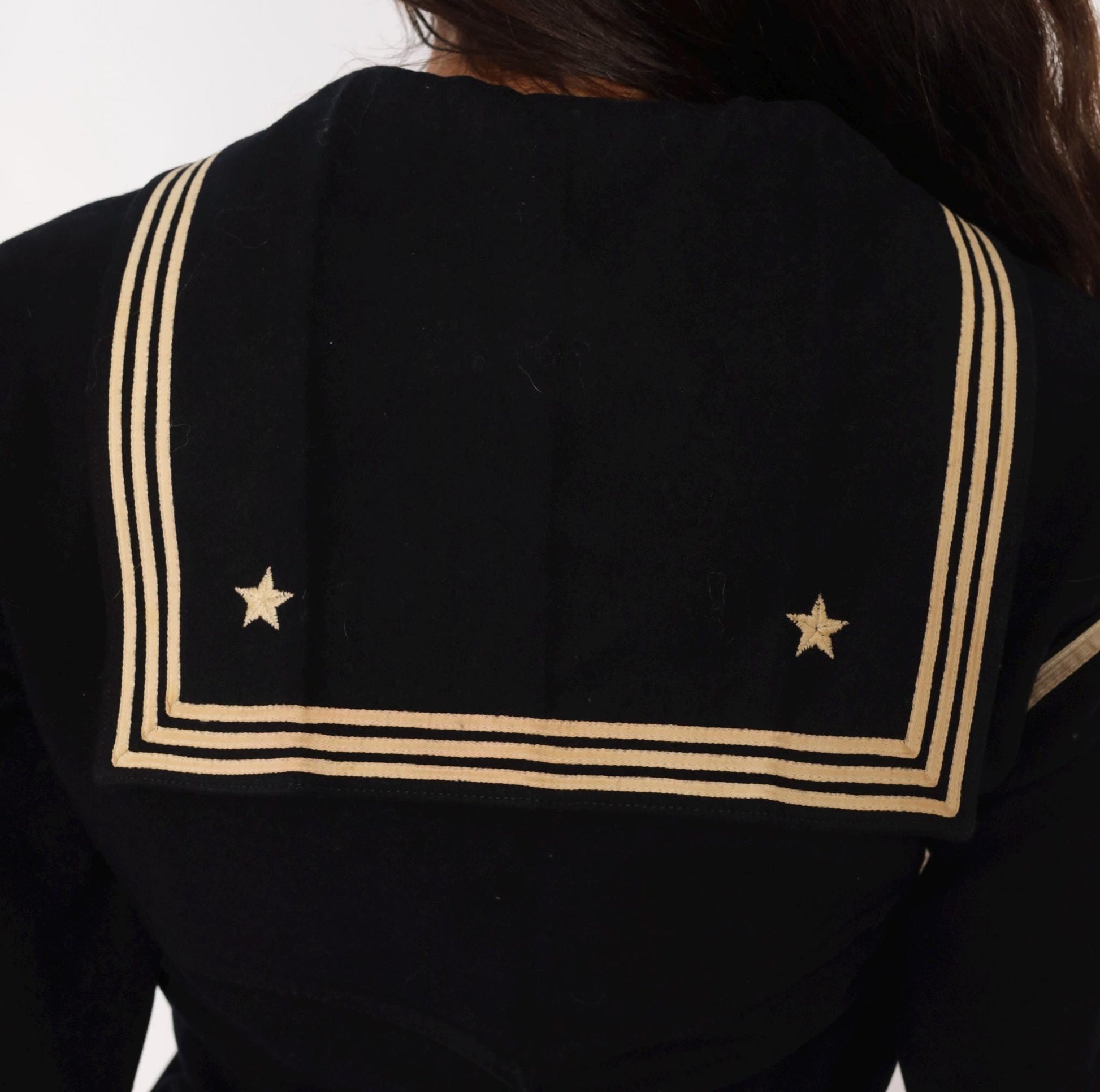 1940s Navy Wool Sailor Middy Blouse Embroidered Stars Small
