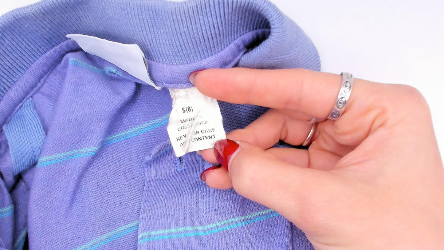 80s Compass Striped Polo Crop Top Lavender Cotton XXS
