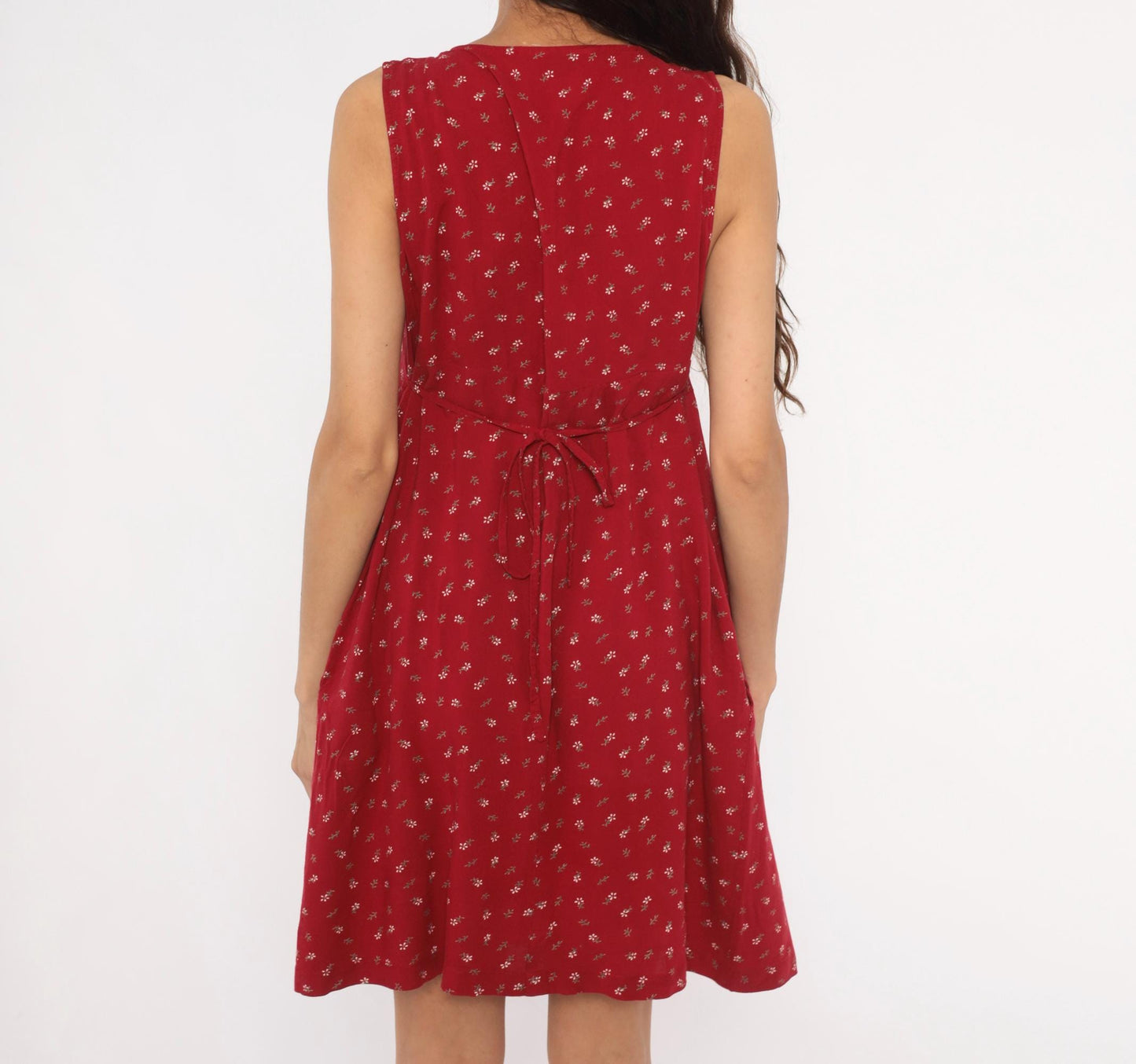 90s Motherhood Ditsy Floral Sundress Red Sleeveless Babydoll Medium M