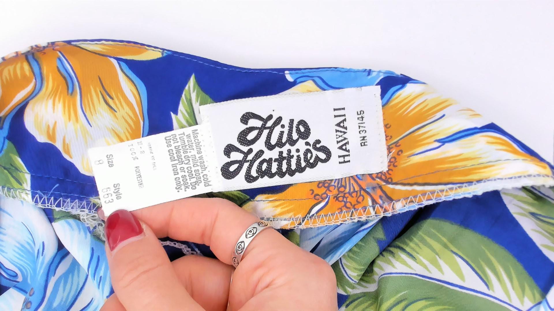 80s Hilo Hatties Hawaiian Floral Mini Dress Cobalt Blue Hibiscus Small S