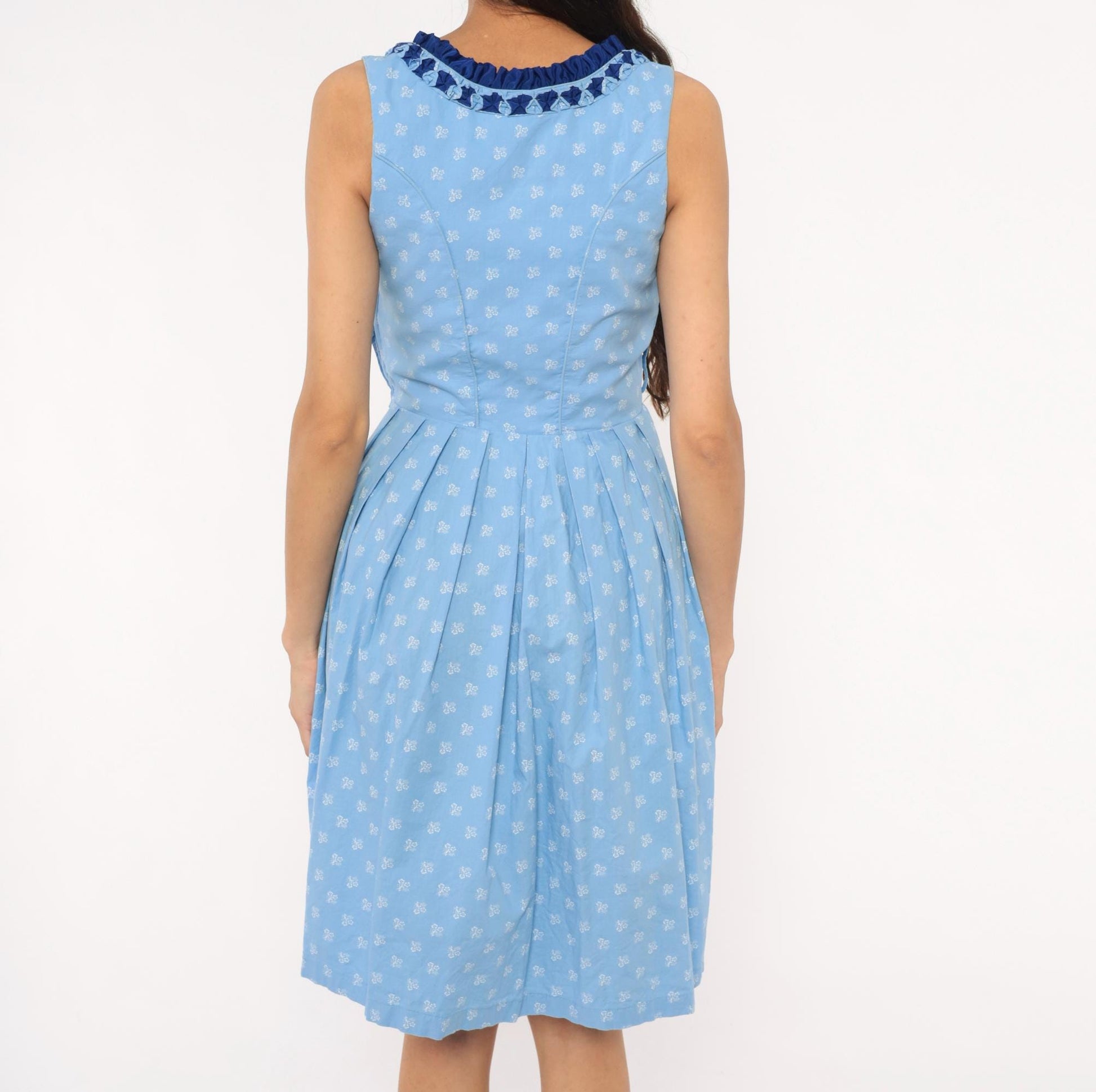 2000s Almenrausch Bavarian Dirndl Dress Sky Blue Floral Cotton Medium M