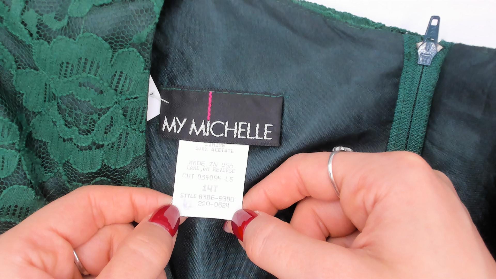 90s My Michelle Emerald Lace Dress Scalloped Hem Short Sleeve Knee-Length Extra Large