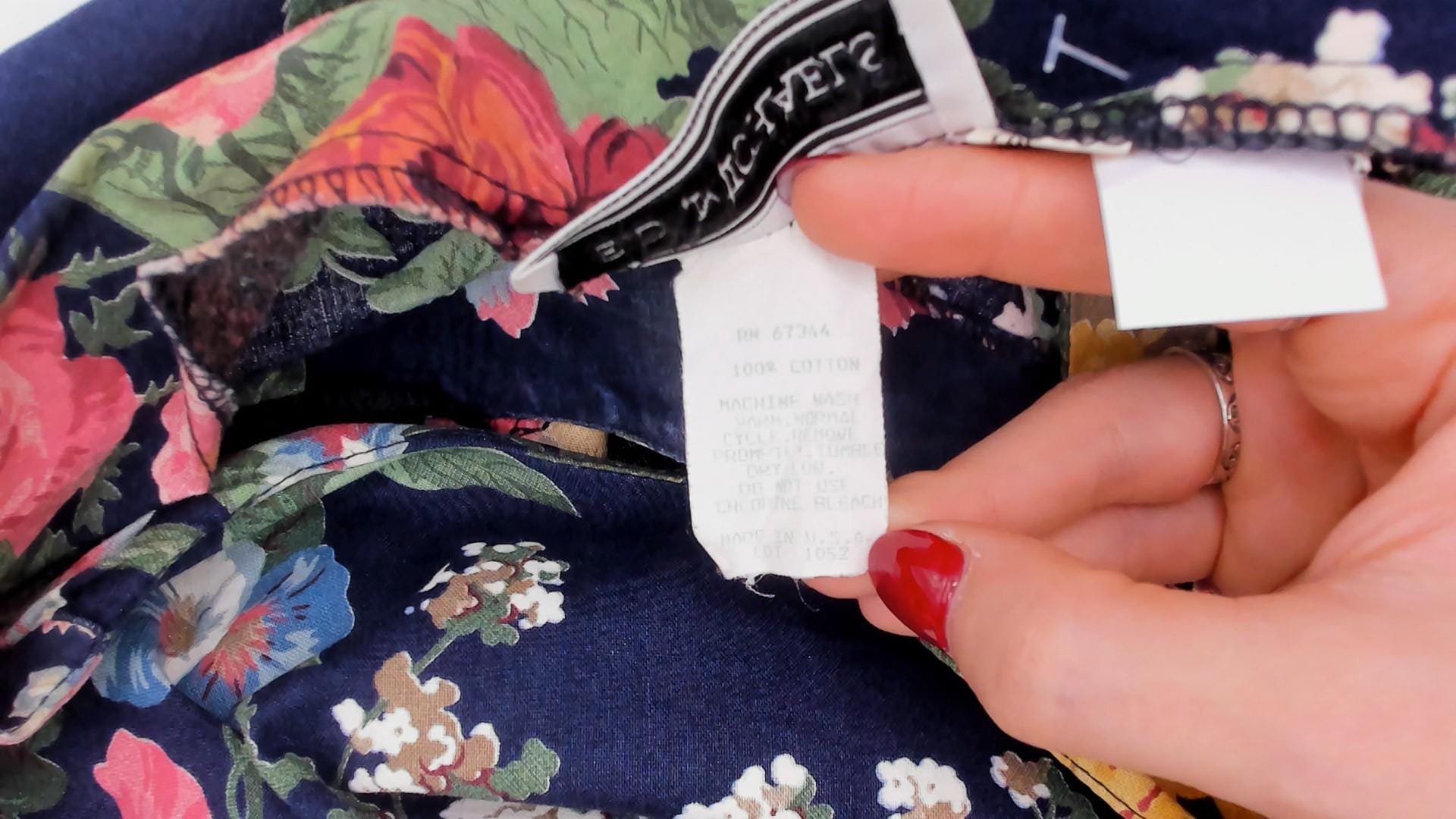90s E.D. Michaels Floral Midi Dress Navy Cotton Garden Print Scoop Back Small