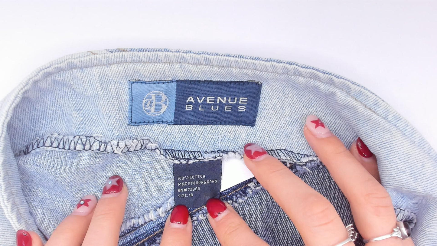Y2K Avenue Blues Patchwork Denim Skirt Sequin Embellished Knee Length Extra Large
